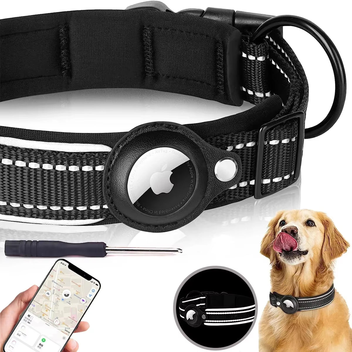 New for Apple Airtag Pet Dog Collar Anti-Lost Reflective Protective Tracker Waterproof for Pet Dog Cat Dog Positioning Collar