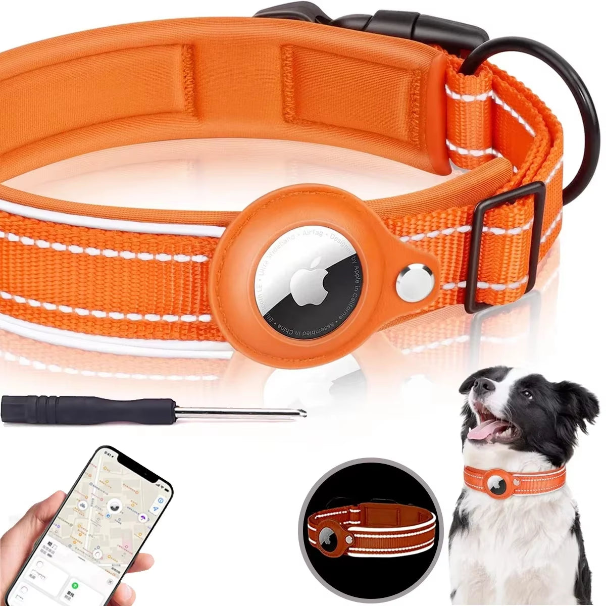 New for Apple Airtag Pet Dog Collar Anti-Lost Reflective Protective Tracker Waterproof for Pet Dog Cat Dog Positioning Collar