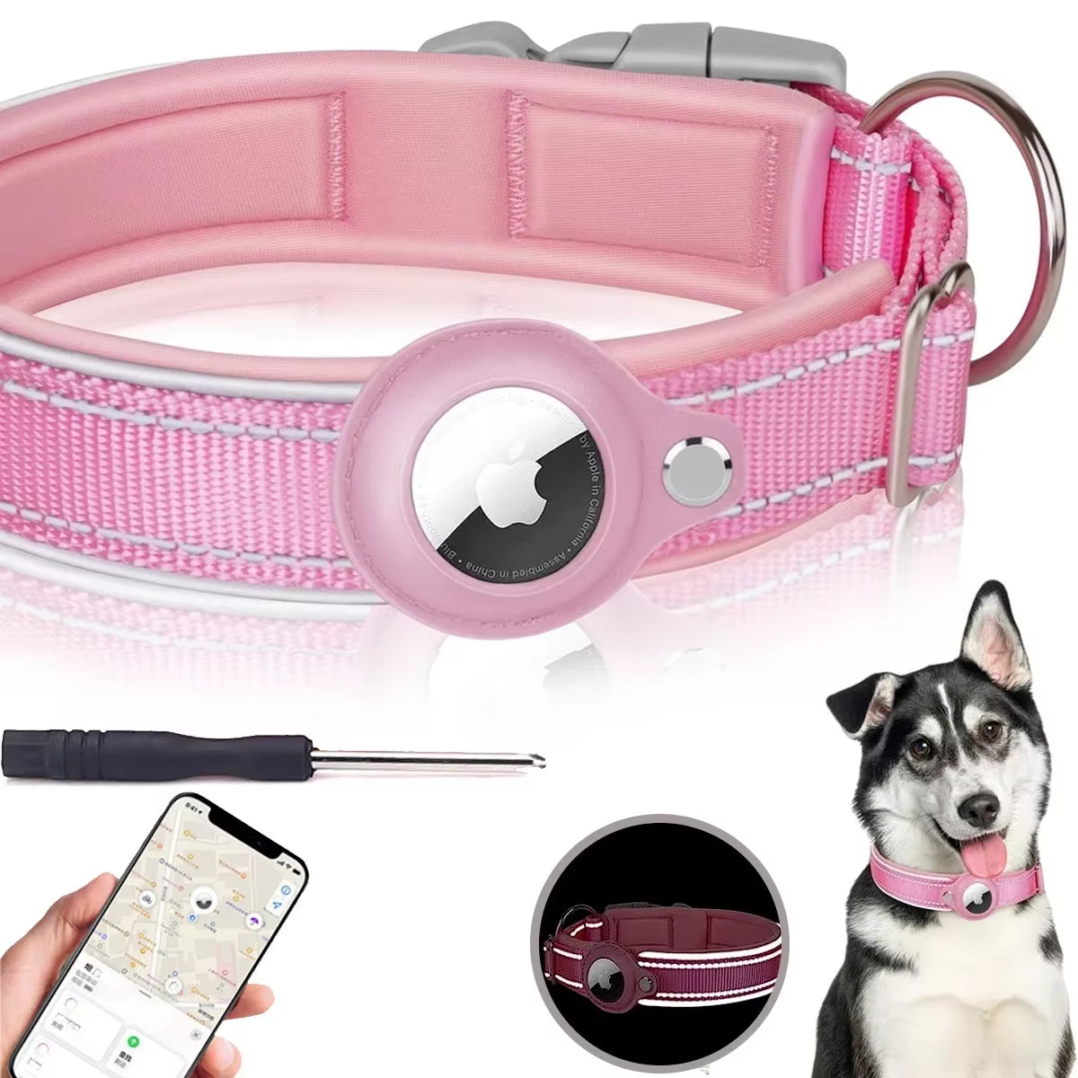 New for Apple Airtag Pet Dog Collar Anti-Lost Reflective Protective Tracker Waterproof for Pet Dog Cat Dog Positioning Collar